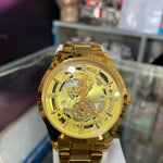 Royal Gold Skeleton Mechanical Watch with Stainless Steel Chain