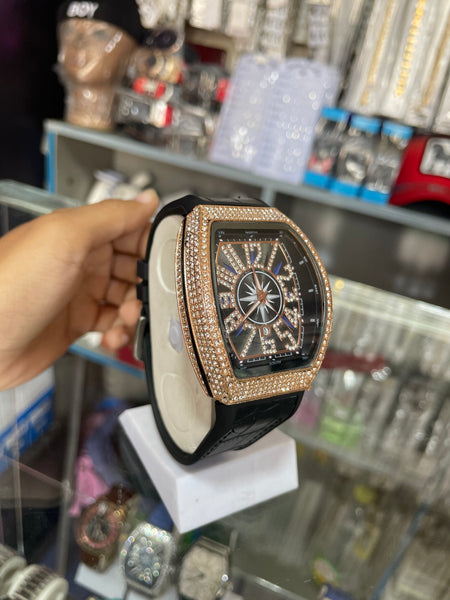 Luxury Diamond Tonneau Leather Watch for Men