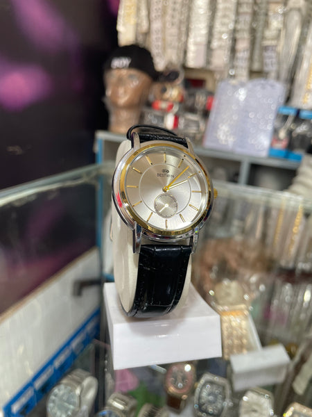 BESTWIN Classic Dual-Tone Silver & Gold Leather Watch